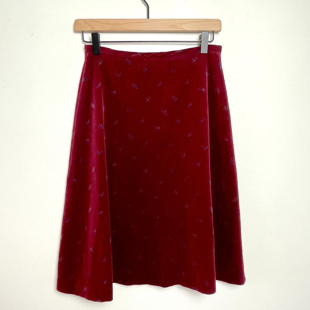 Vintage 80s 90s Handmade Velvet Skirt XS Burgundyβ Jewel Tone Romantic Academia